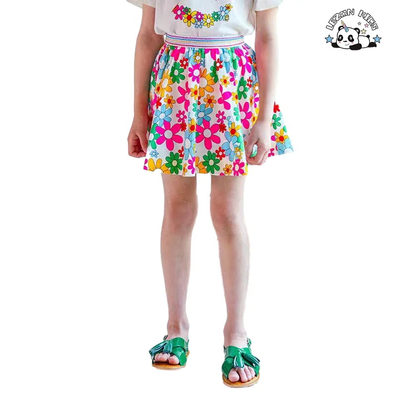 LEZONKIDS - Atacado de Novo Produto Saias Coloridas para Meninas com Flores Impressas para o Verão